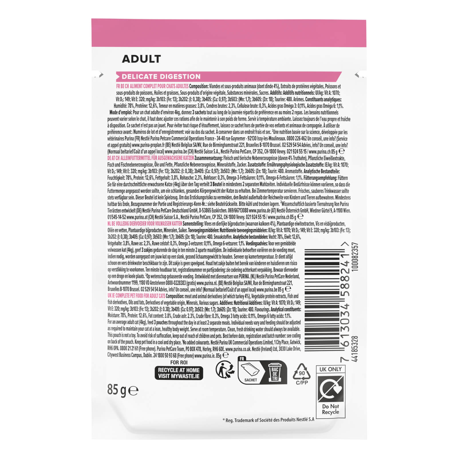 Adult Delicate Digestion, Nassfutter für Katzen mit sensibler Verdauung, mit Truthahn 26x85g