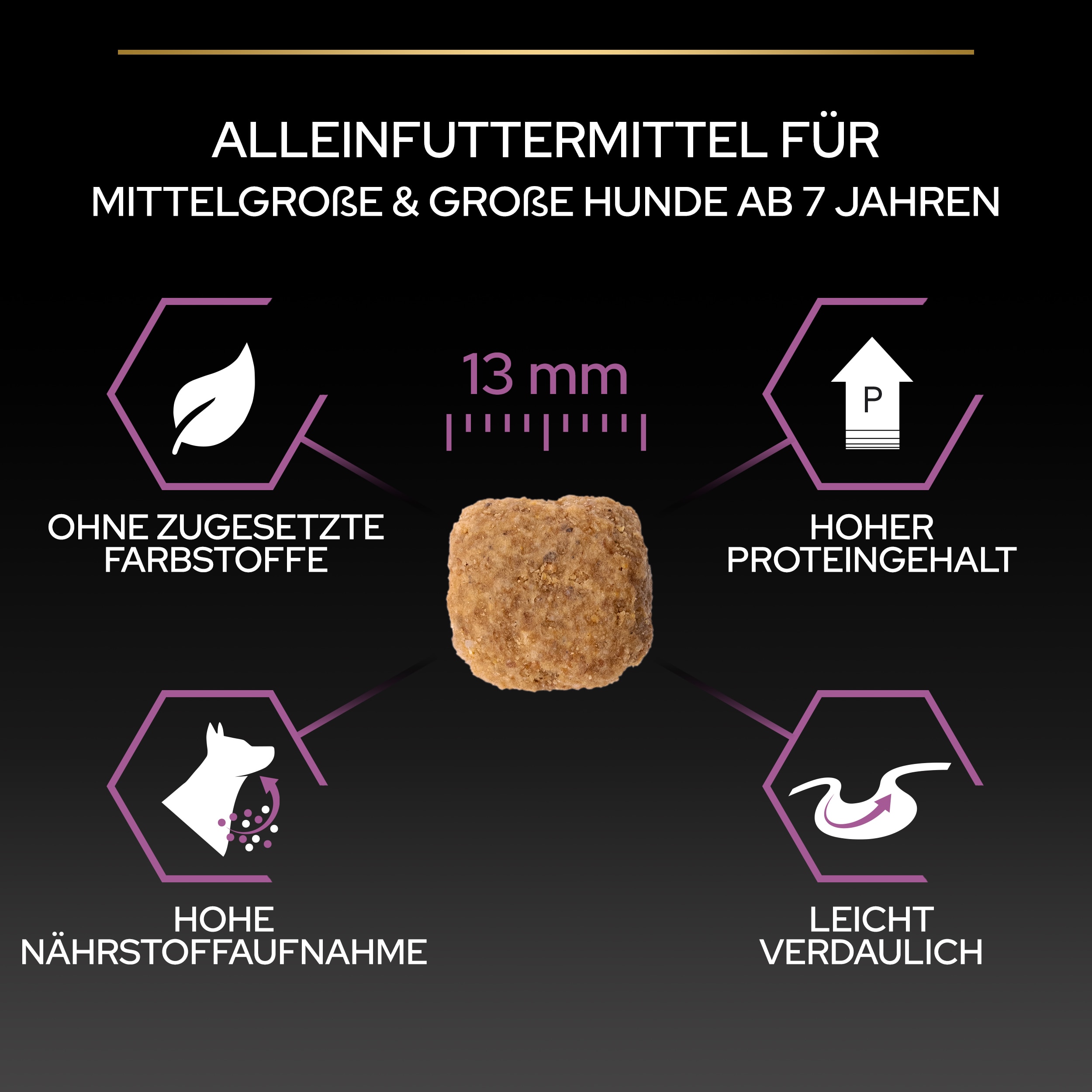 PU_Kibble_AD_Adult 7Medium Large Chicken_DE_230314_3 Krokettengröße von ca. 13mm (Age Defence)