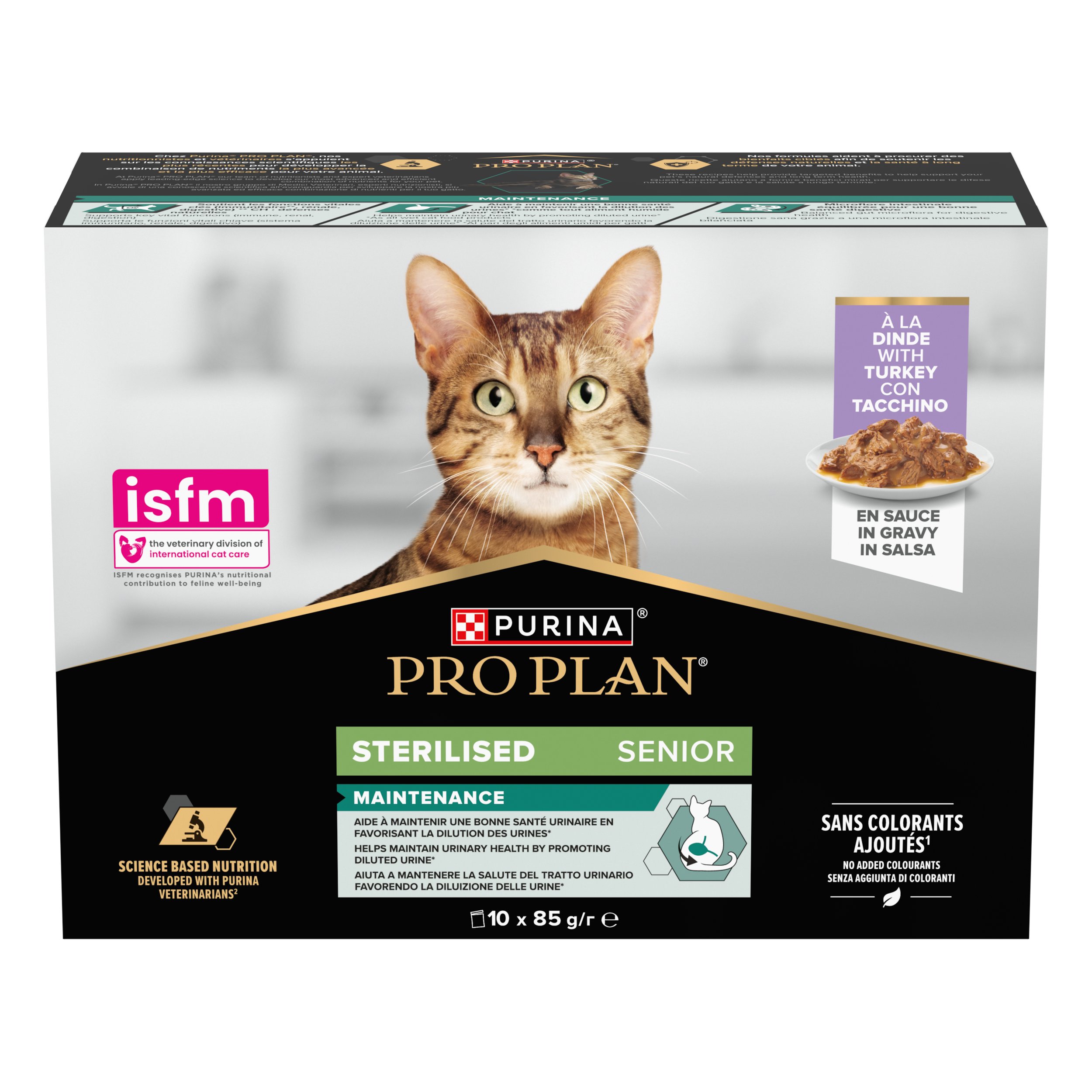 PRO PLAN STERILISED Senior Nassfutter Truthahn in Sauce 10 x 85g Werbung, Plakat, Teller, Katze, Haustier