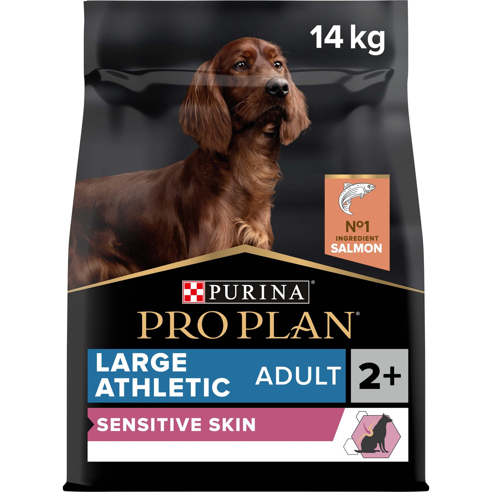 Large Athletic Adult Sensitive Skin, Trockenfutter für ausgewachsene athletische Hund mit sensibler Haut, reich an Lachs, 14kg