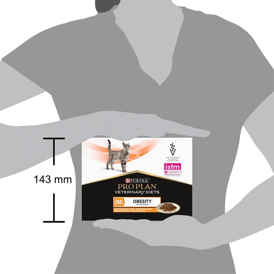 12937641-7715167041924351 OM Obesity Management Katzenfutter - Huhn 10 x 85g - Größenvergleich