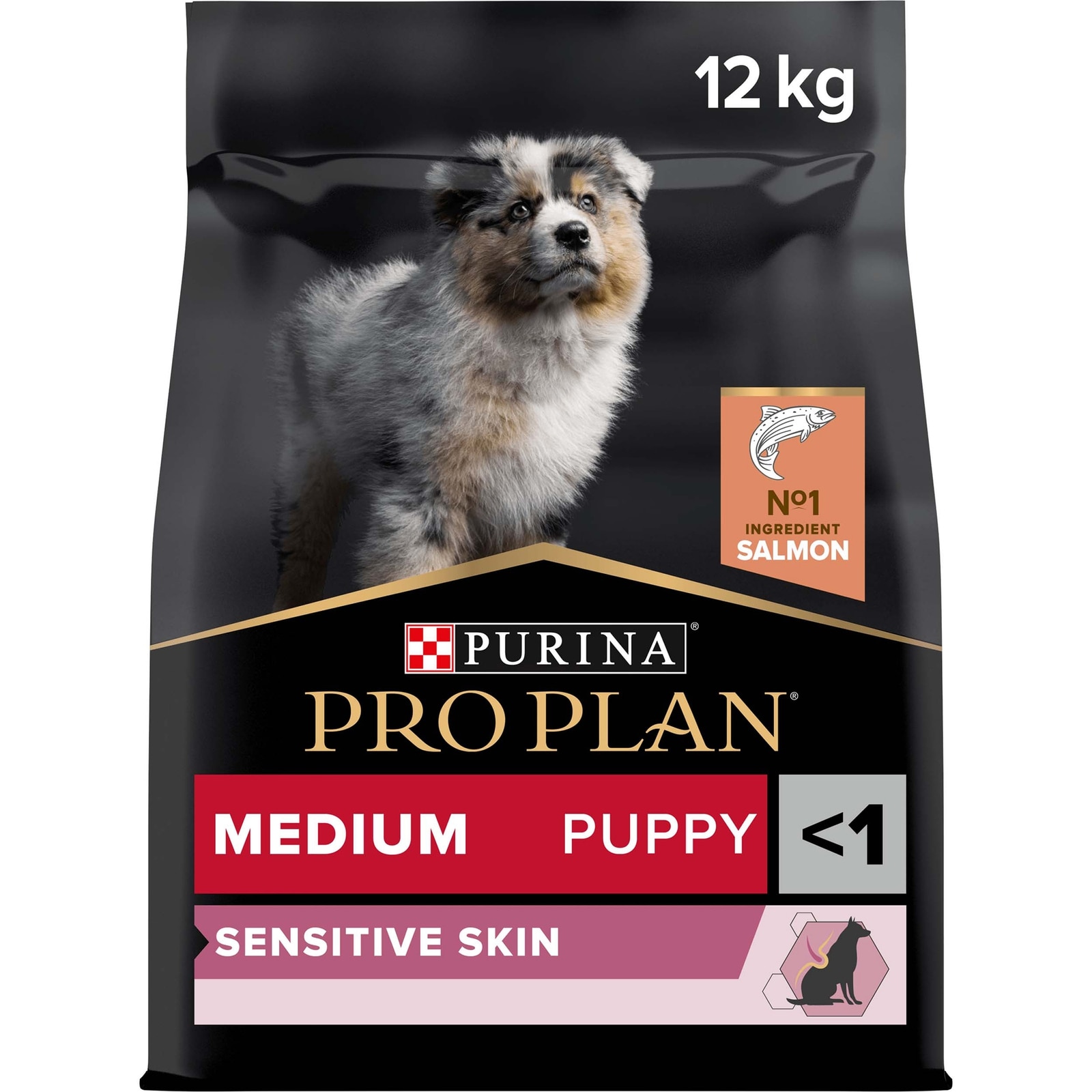 Puppy Sensitive Skin, Trockenfutter für Welpen mittelgroßer Rassen mit sensibler Haut, reich an Lachs Trockenfutter Medium Puppy Sensitive Skin, 12kg Packshot