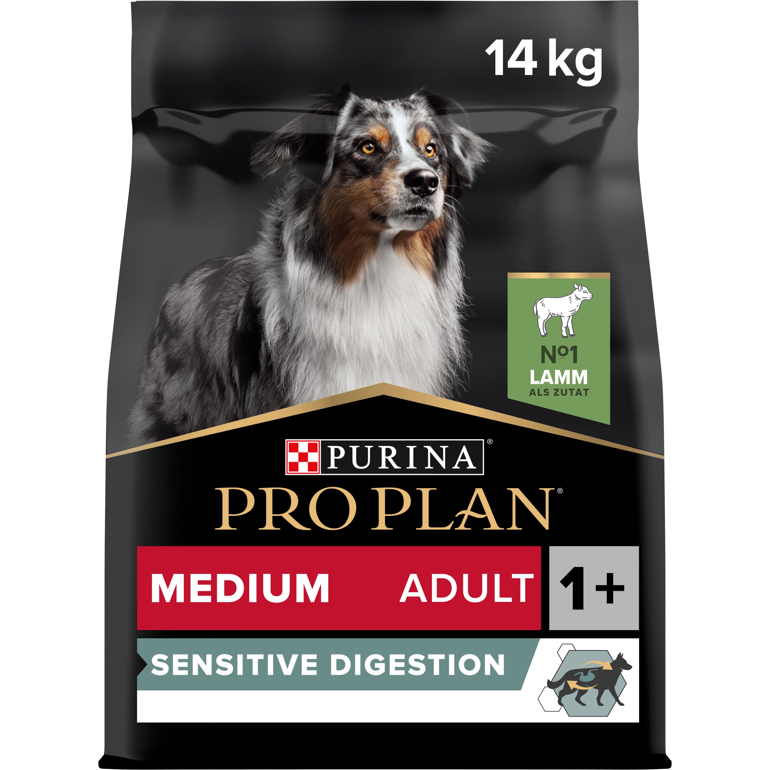 Medium Adult Sensitive Digestion, Hundetrockenfutter für mittelgroße Hunde mit sensibler Verdauung, reich an Lamm Medium Adult Sensitive Digestion 1+ Hund Packungsansicht